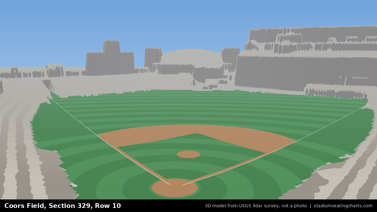 View from Coors Field Section 329, Row 10, looking toward the pitcher's mound