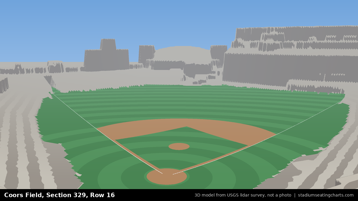 View from Coors Field Section 329, Row 16, looking toward the pitcher's mound