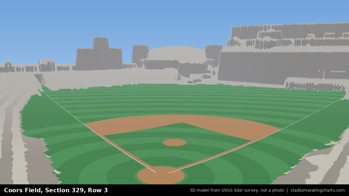 View from Coors Field Section 329, Row 3, looking toward the pitcher's mound