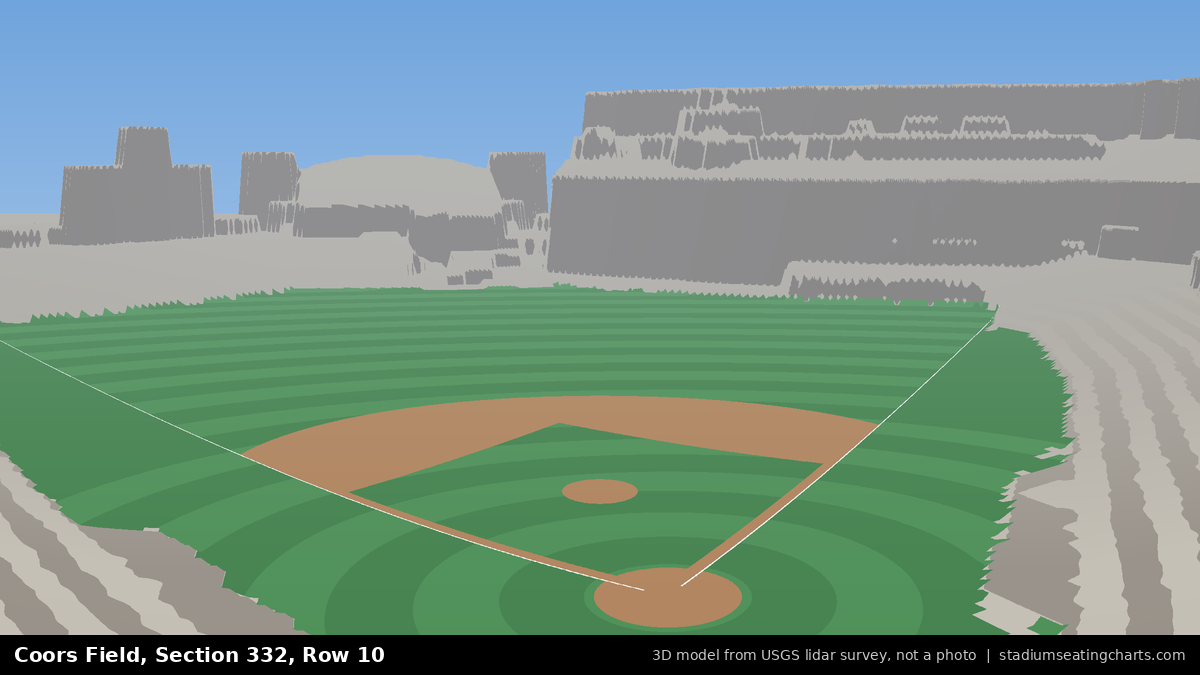 View from Coors Field Section 332, Row 10, looking toward the pitcher's mound