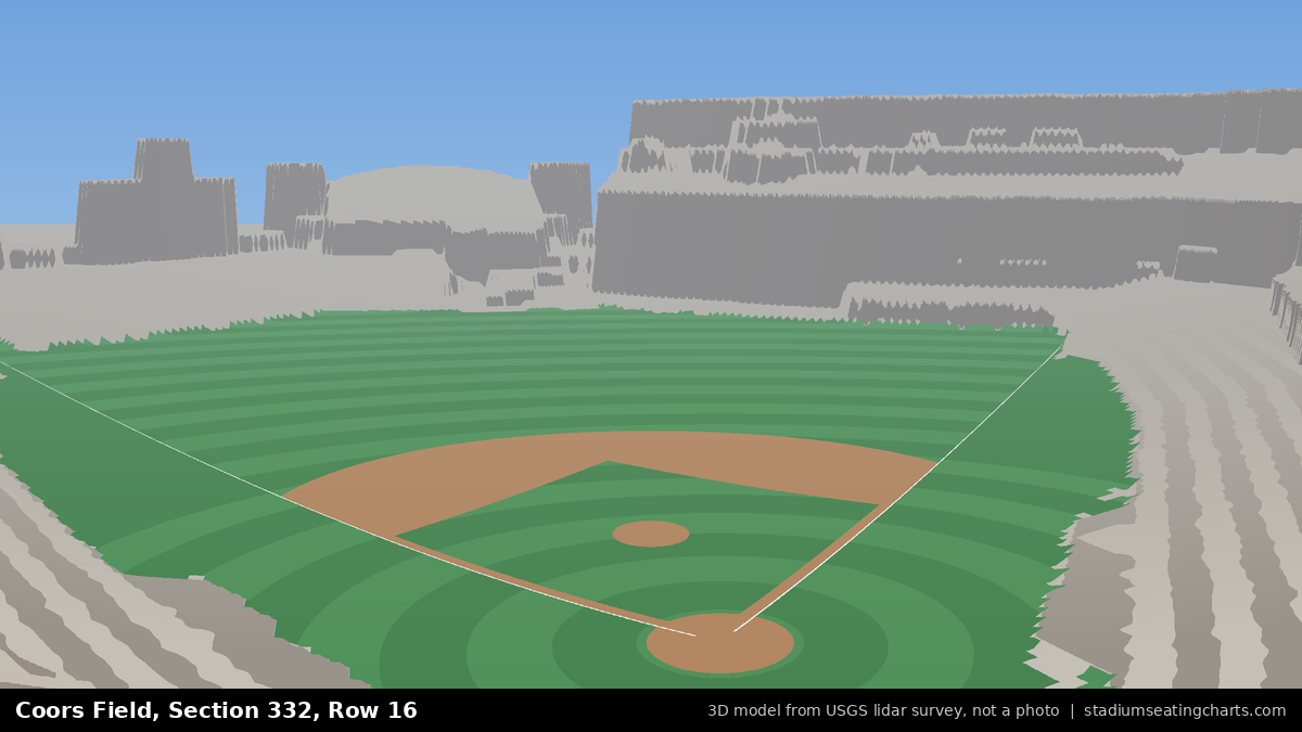 View from Coors Field Section 332, Row 16, looking toward the pitcher's mound