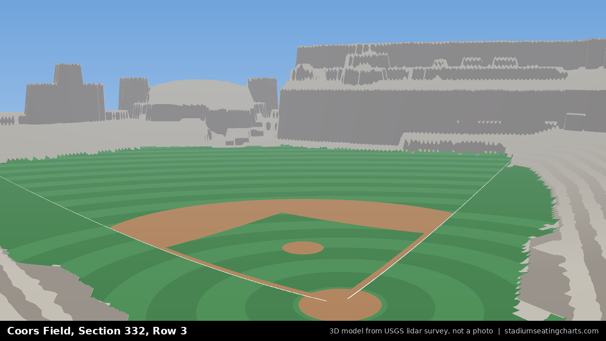 View from Coors Field Section 332, Row 3, looking toward the pitcher's mound
