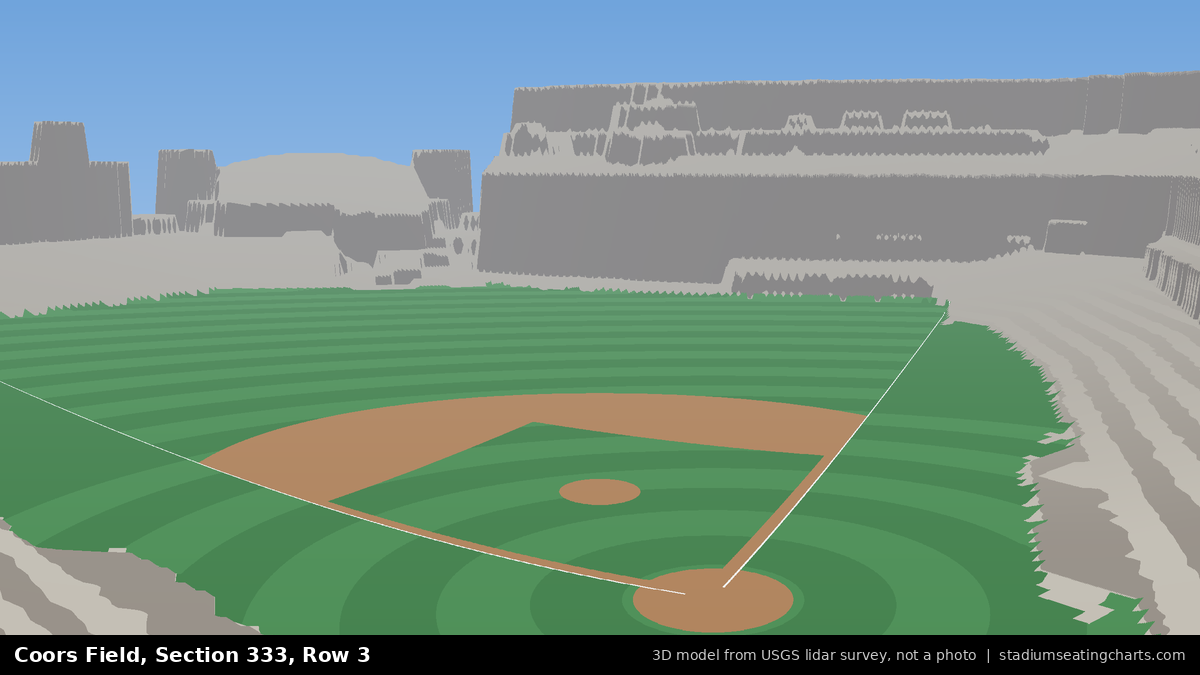 View from Coors Field Section 333, Row 3, looking toward the pitcher's mound