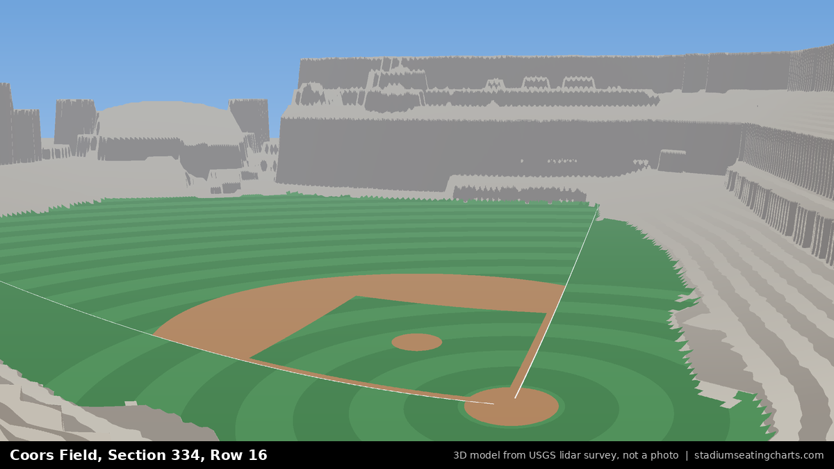 View from Coors Field Section 334, Row 16, looking toward the pitcher's mound