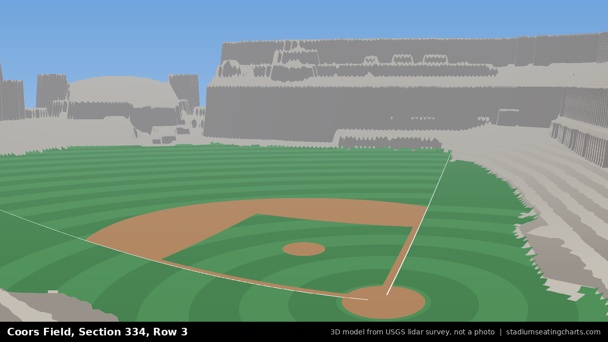 View from Coors Field Section 334, Row 3, looking toward the pitcher's mound