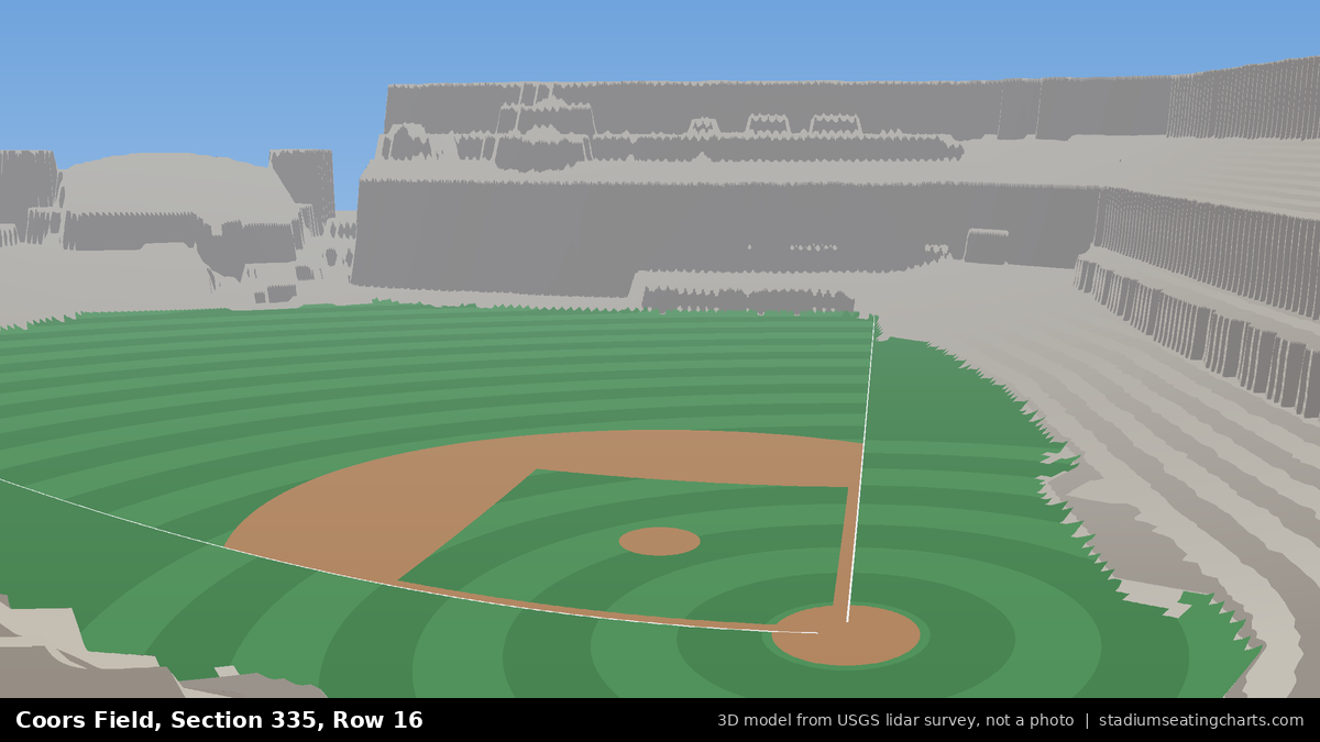 View from Coors Field Section 335, Row 16, looking toward the pitcher's mound