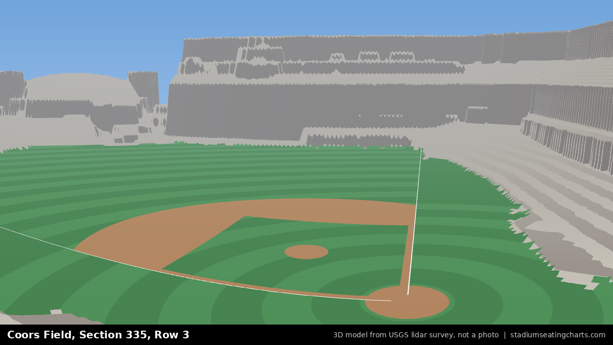 View from Coors Field Section 335, Row 3, looking toward the pitcher's mound