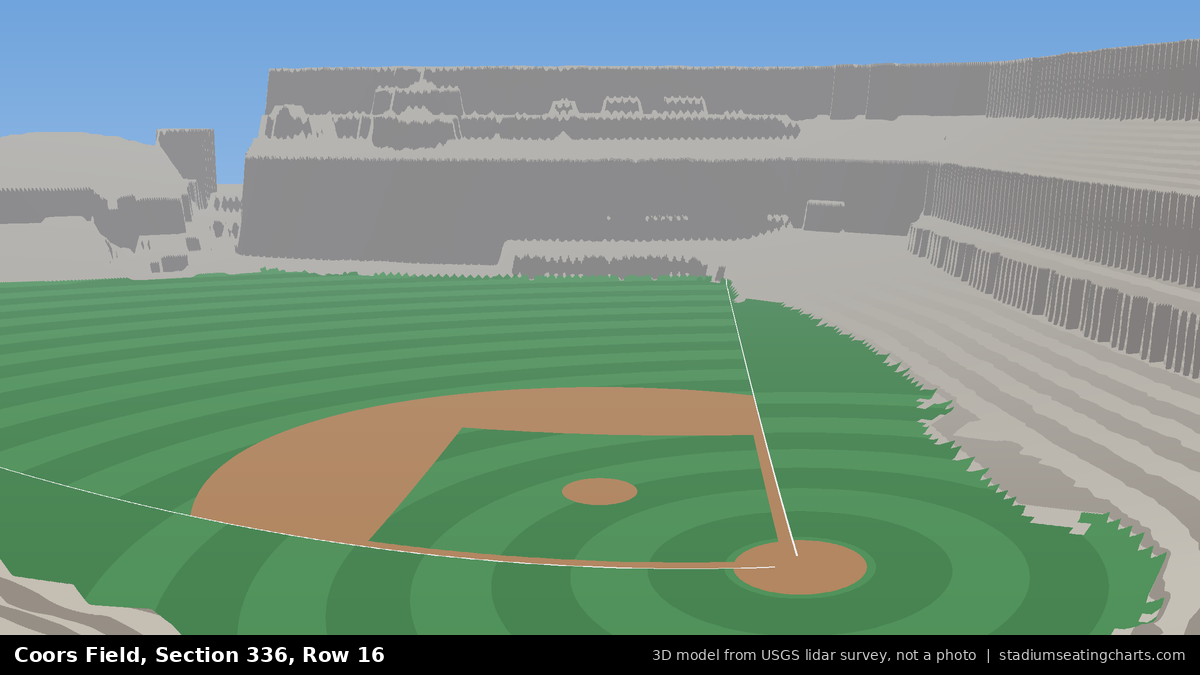 View from Coors Field Section 336, Row 16, looking toward the pitcher's mound