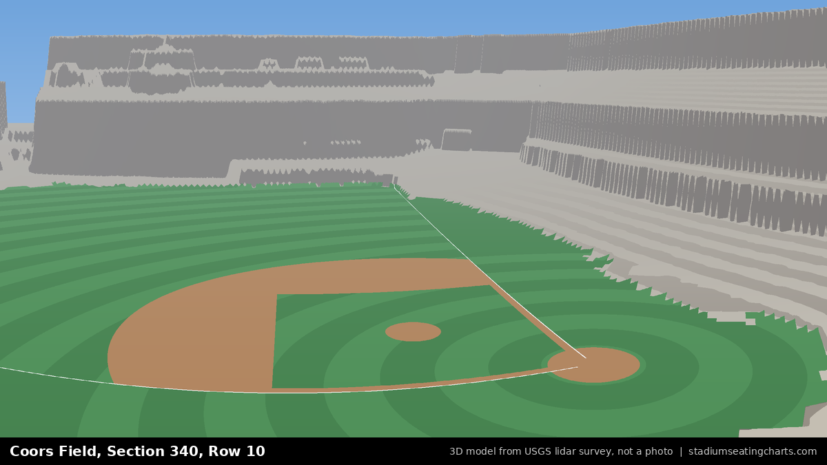 View from Coors Field Section 340, Row 10, looking toward the pitcher's mound