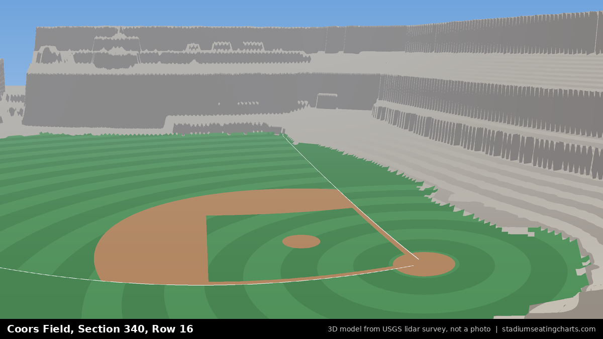 View from Coors Field Section 340, Row 16, looking toward the pitcher's mound