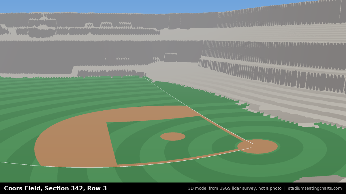 View from Coors Field Section 342, Row 3, looking toward the pitcher's mound