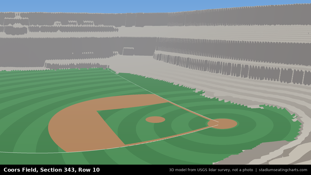 View from Coors Field Section 343, Row 10, looking toward the pitcher's mound