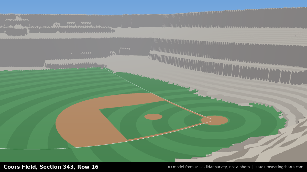 View from Coors Field Section 343, Row 16, looking toward the pitcher's mound