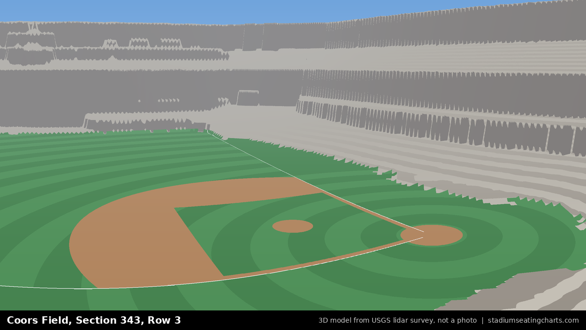 View from Coors Field Section 343, Row 3, looking toward the pitcher's mound