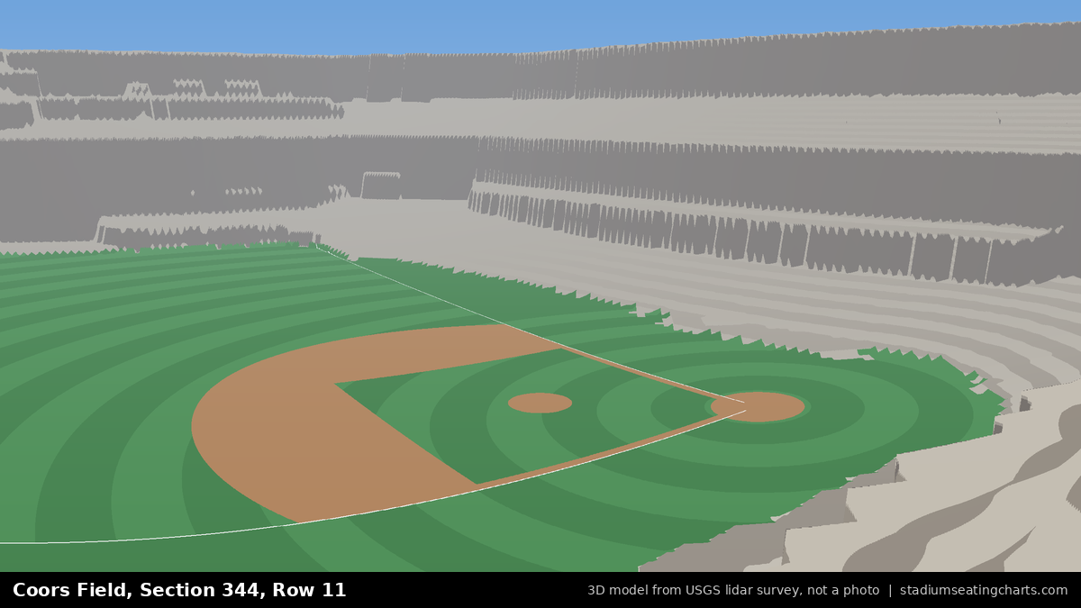 View from Coors Field Section 344, Row 11, looking toward the pitcher's mound