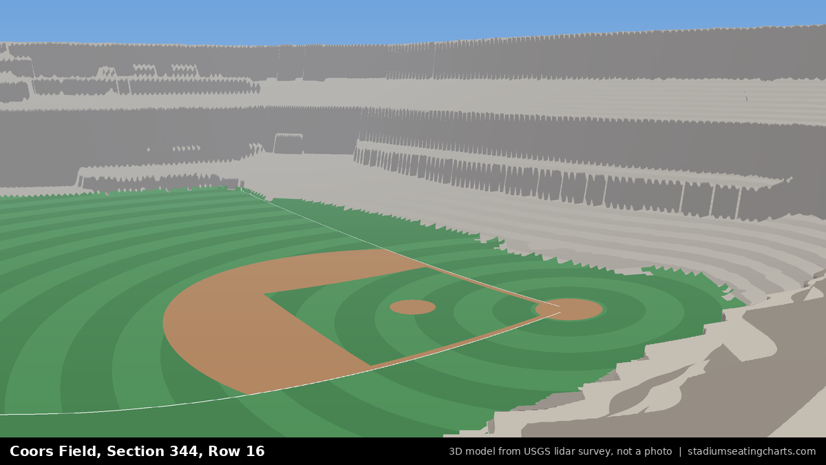 View from Coors Field Section 344, Row 16, looking toward the pitcher's mound