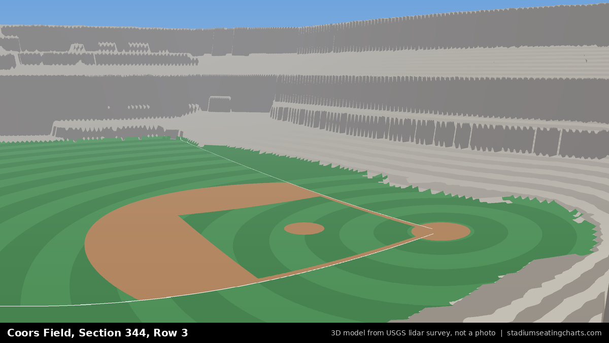 View from Coors Field Section 344, Row 3, looking toward the pitcher's mound