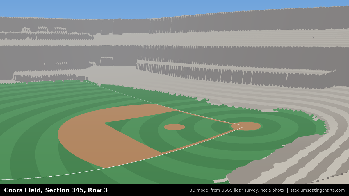 View from Coors Field Section 345, Row 3, looking toward the pitcher's mound
