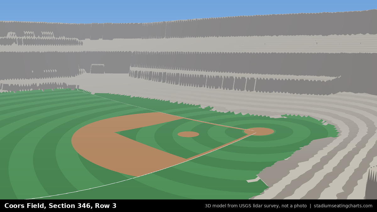 View from Coors Field Section 346, Row 3, looking toward the pitcher's mound
