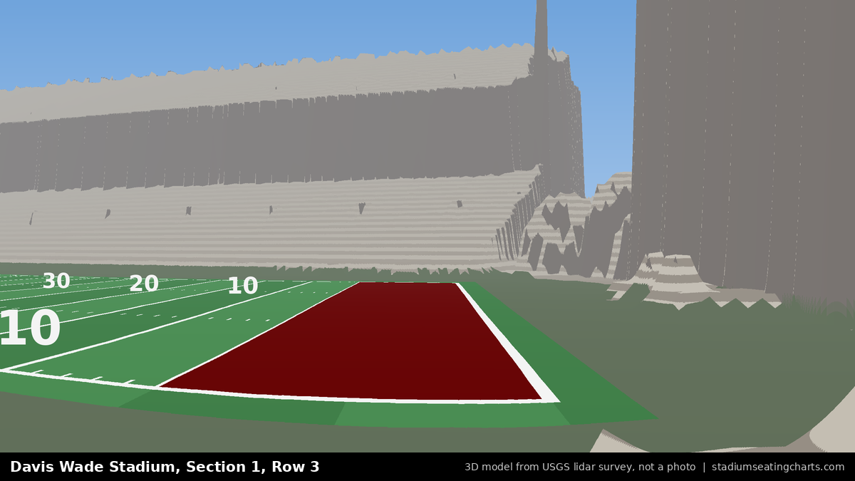View from Davis Wade Stadium Section 1, Row 3, looking toward the field