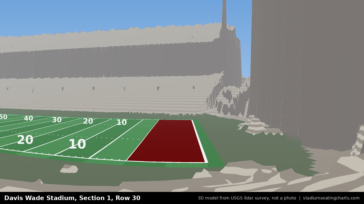 View from Davis Wade Stadium Section 1, Row 30, looking toward the field