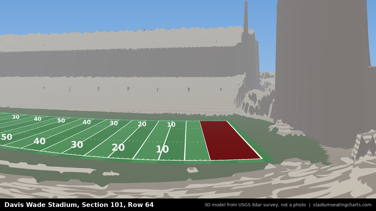 View from Davis Wade Stadium Section 101, Row 64, looking toward the field
