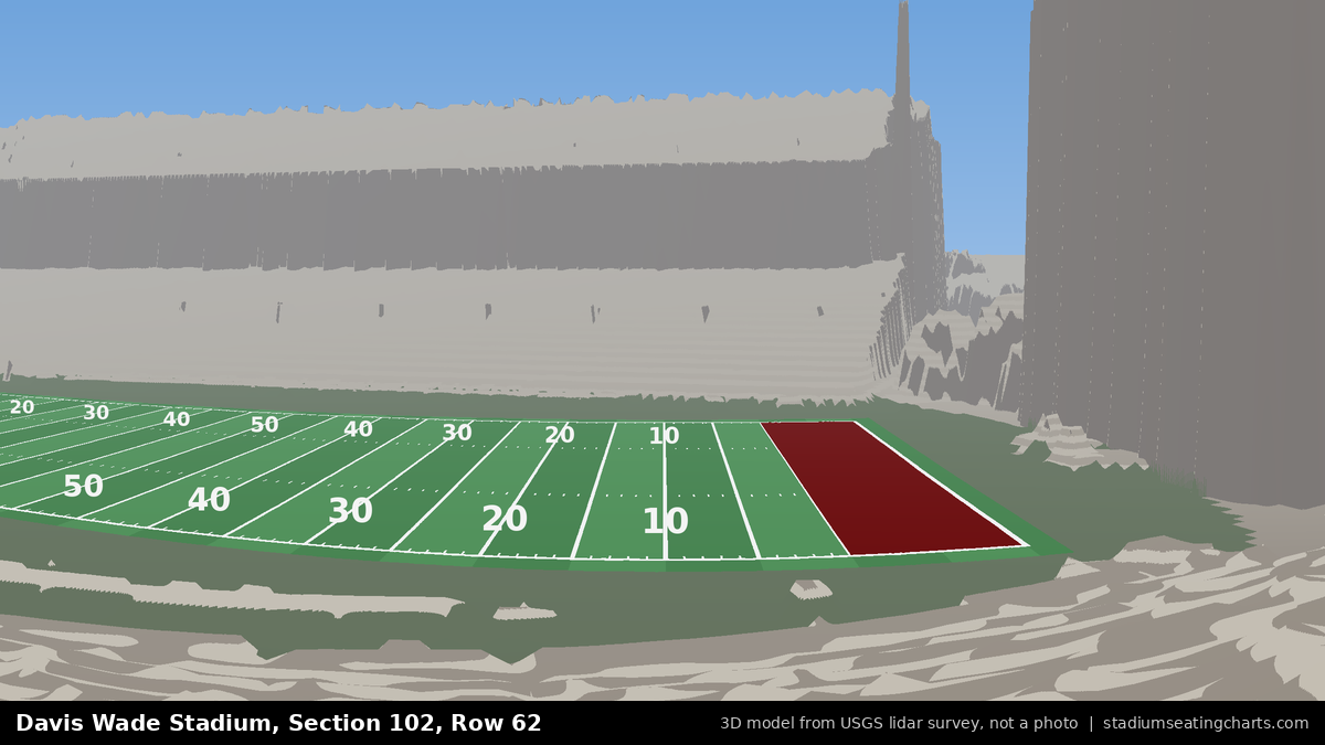 View from Davis Wade Stadium Section 102, Row 62, looking toward the field