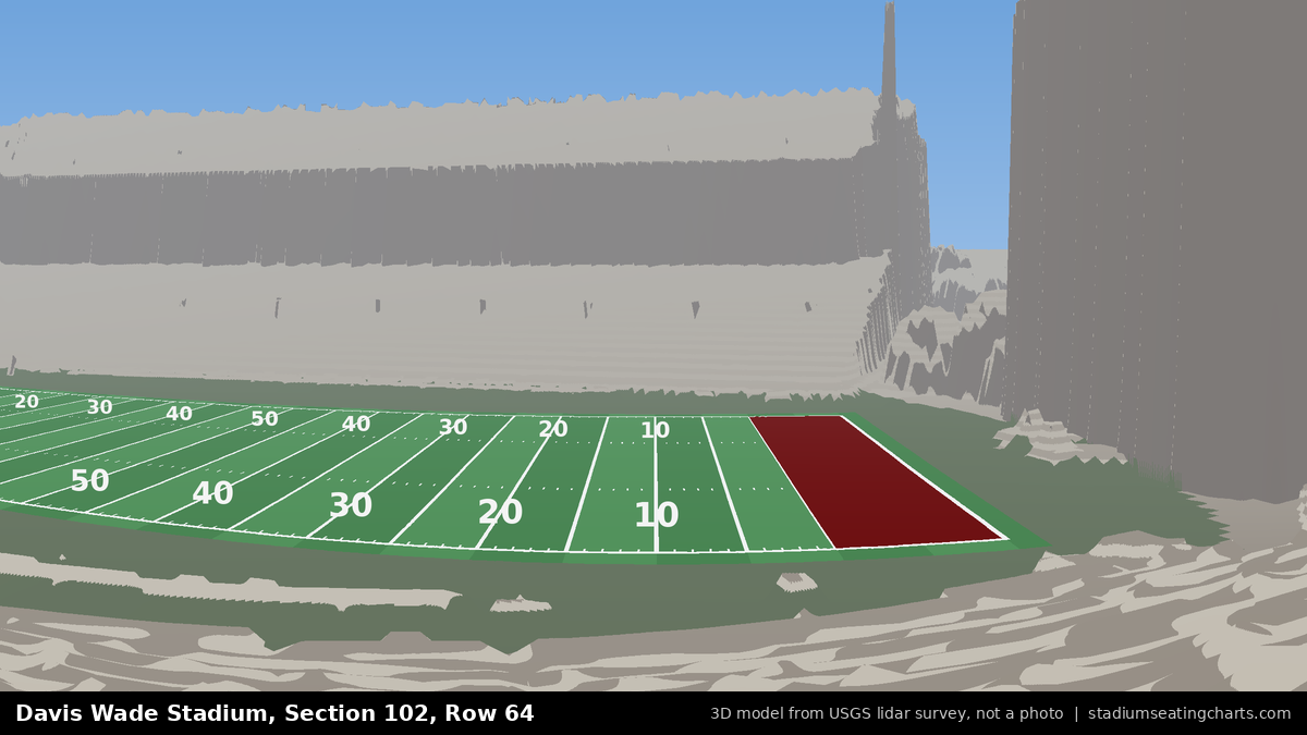 View from Davis Wade Stadium Section 102, Row 64, looking toward the field