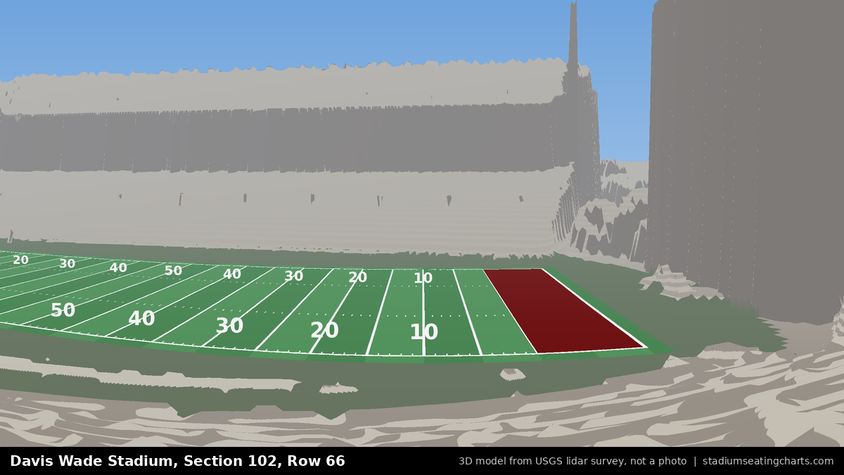 View from Davis Wade Stadium Section 102, Row 66, looking toward the field