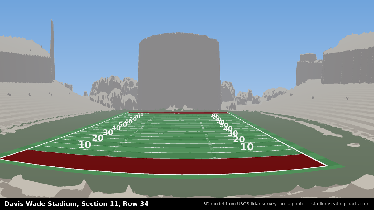 View from Davis Wade Stadium Section 11, Row 34, looking toward the field
