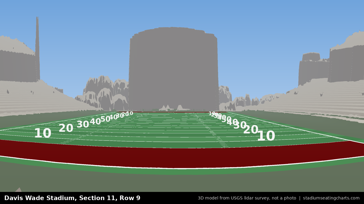 View from Davis Wade Stadium Section 11, Row 9, looking toward the field