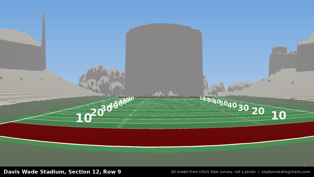 View from Davis Wade Stadium Section 12, Row 9, looking toward the field