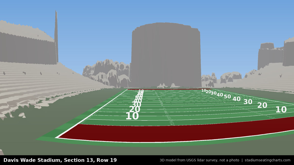 View from Davis Wade Stadium Section 13, Row 19, looking toward the field