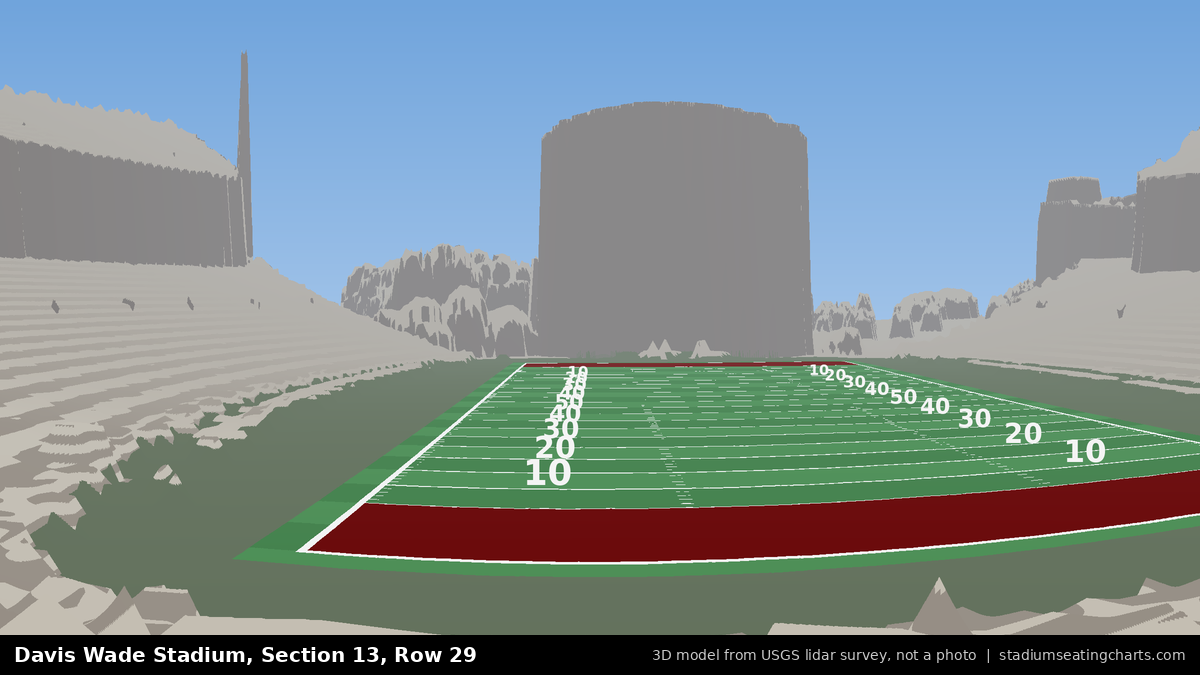 View from Davis Wade Stadium Section 13, Row 29, looking toward the field