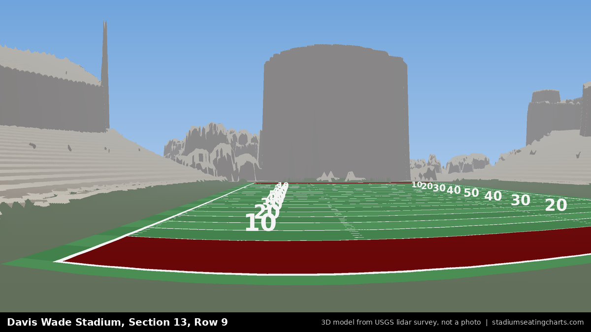 View from Davis Wade Stadium Section 13, Row 9, looking toward the field