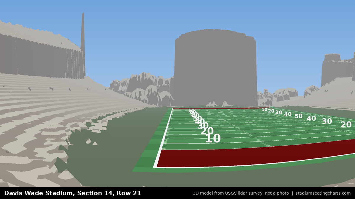 View from Davis Wade Stadium Section 14, Row 21, looking toward the field