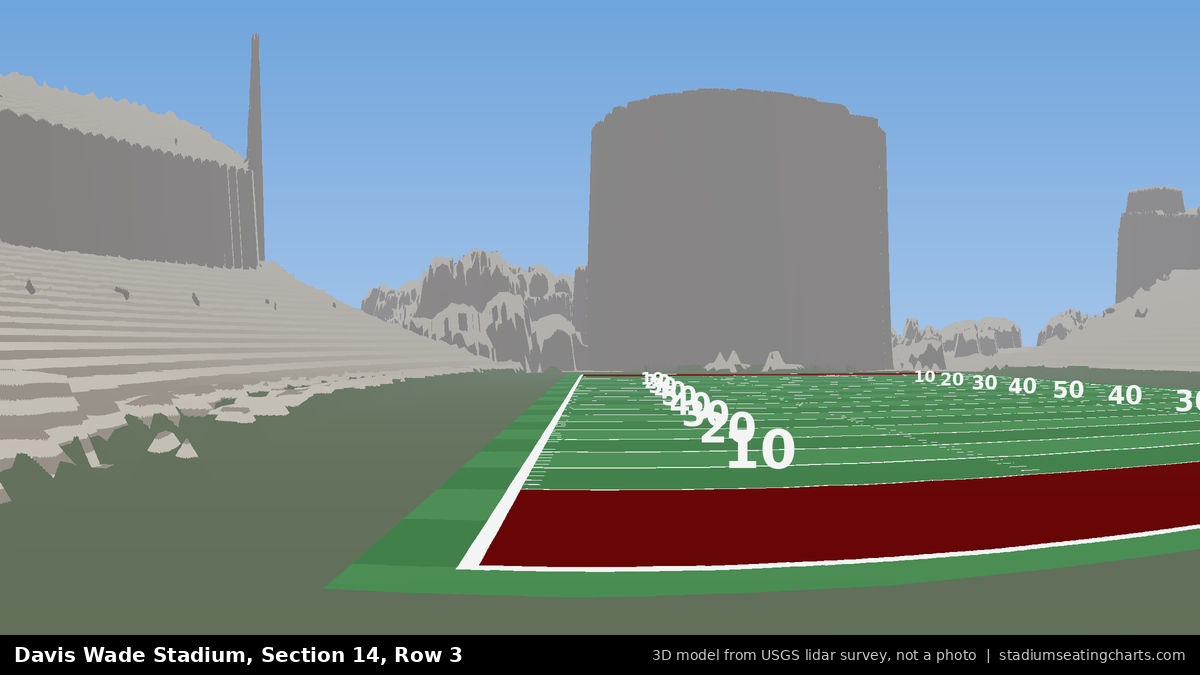 View from Davis Wade Stadium Section 14, Row 3, looking toward the field