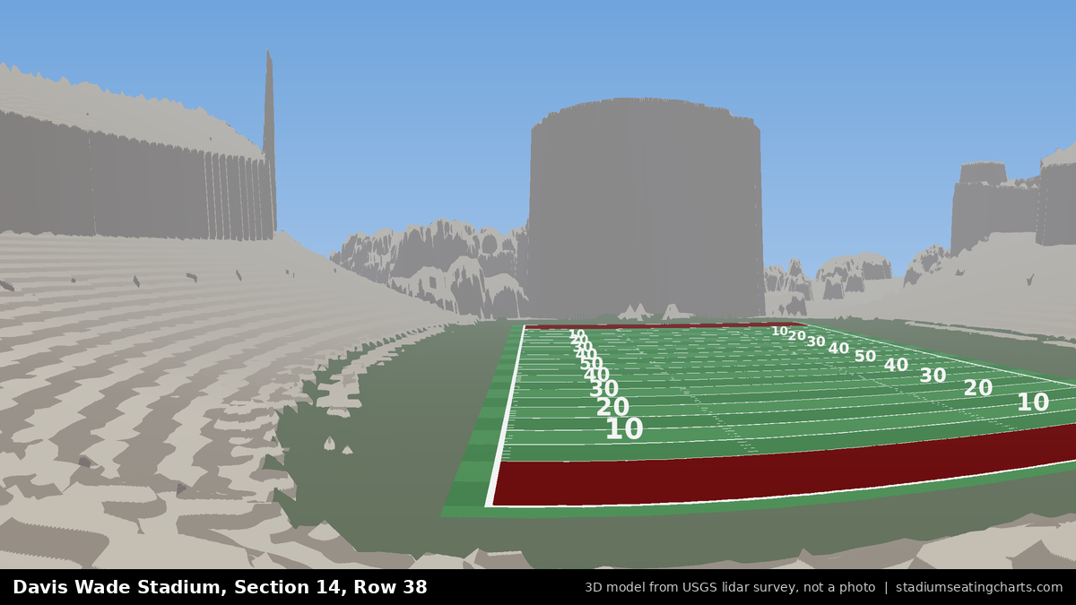 View from Davis Wade Stadium Section 14, Row 38, looking toward the field