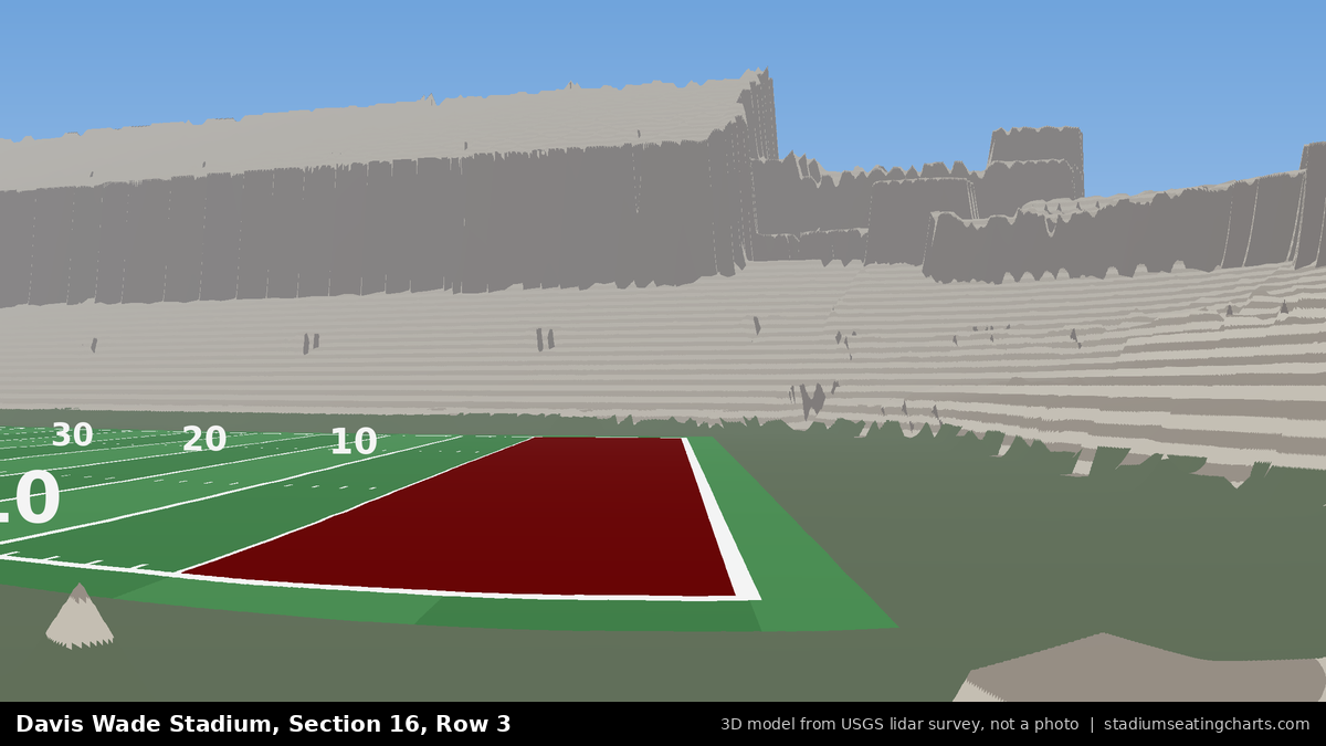 View from Davis Wade Stadium Section 16, Row 3, looking toward the field