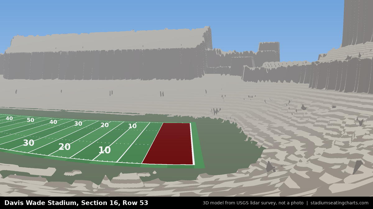 View from Davis Wade Stadium Section 16, Row 53, looking toward the field
