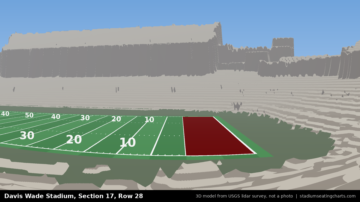 View from Davis Wade Stadium Section 17, Row 28, looking toward the field