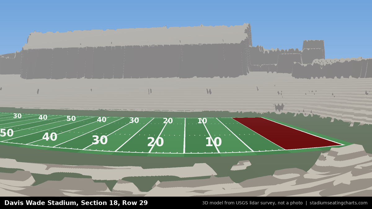 View from Davis Wade Stadium Section 18, Row 29, looking toward the field