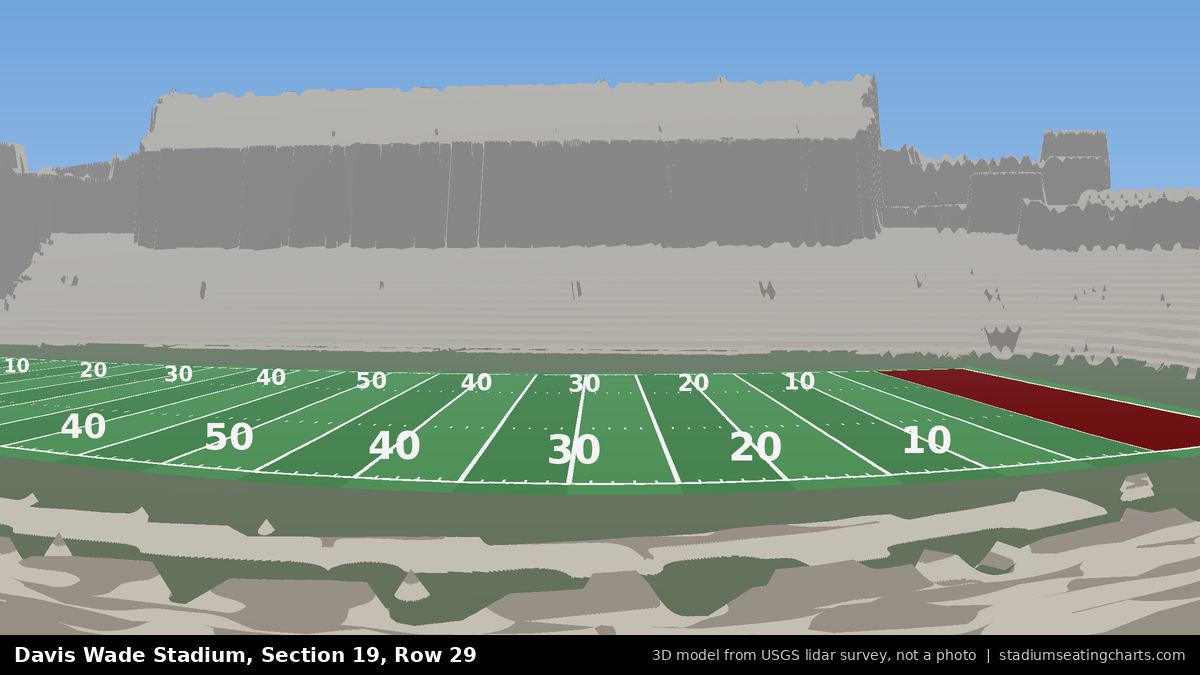 View from Davis Wade Stadium Section 19, Row 29, looking toward the field
