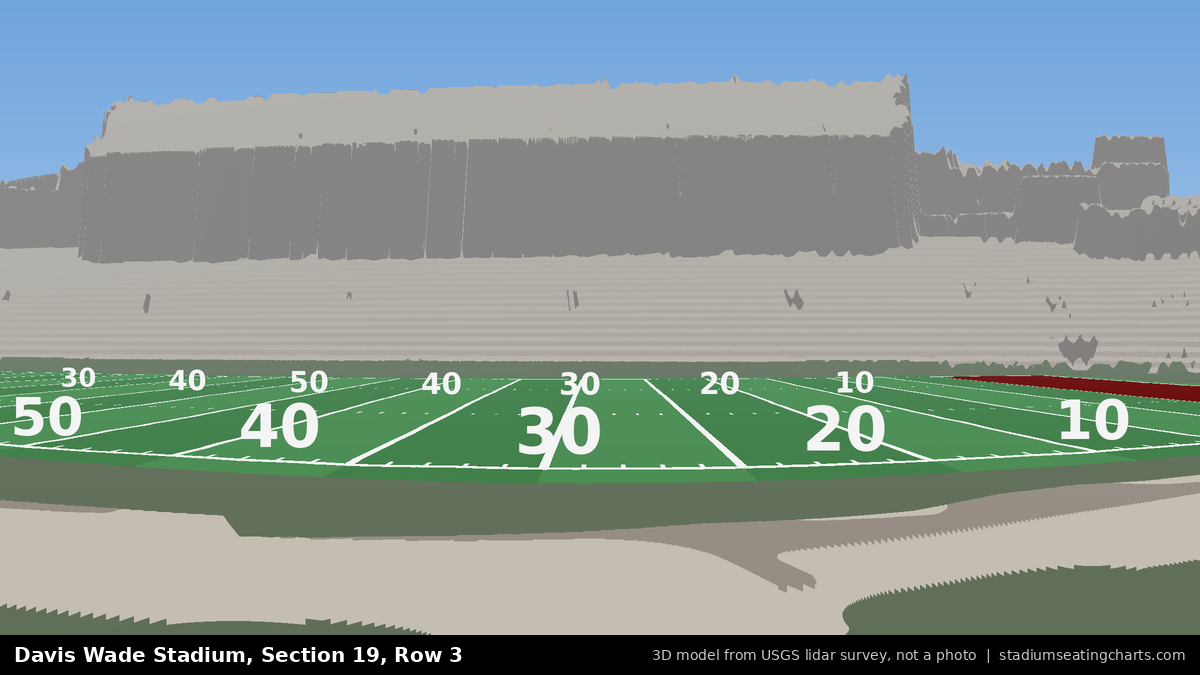 View from Davis Wade Stadium Section 19, Row 3, looking toward the field