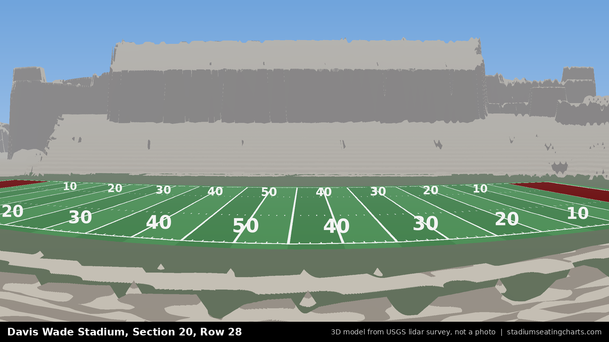 View from Davis Wade Stadium Section 20, Row 28, looking toward the field