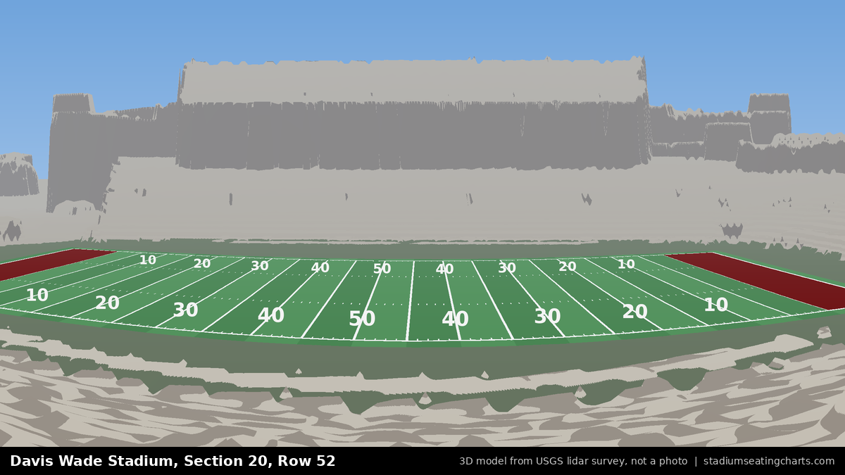 View from Davis Wade Stadium Section 20, Row 52, looking toward the field