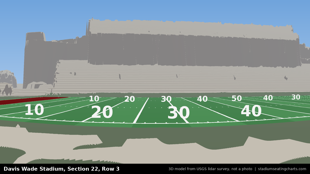 View from Davis Wade Stadium Section 22, Row 3, looking toward the field