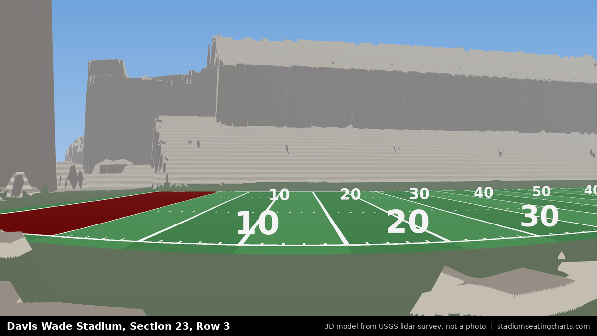View from Davis Wade Stadium Section 23, Row 3, looking toward the field