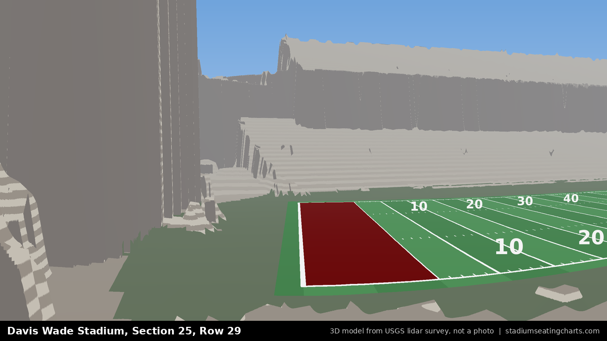 View from Davis Wade Stadium Section 25, Row 29, looking toward the field