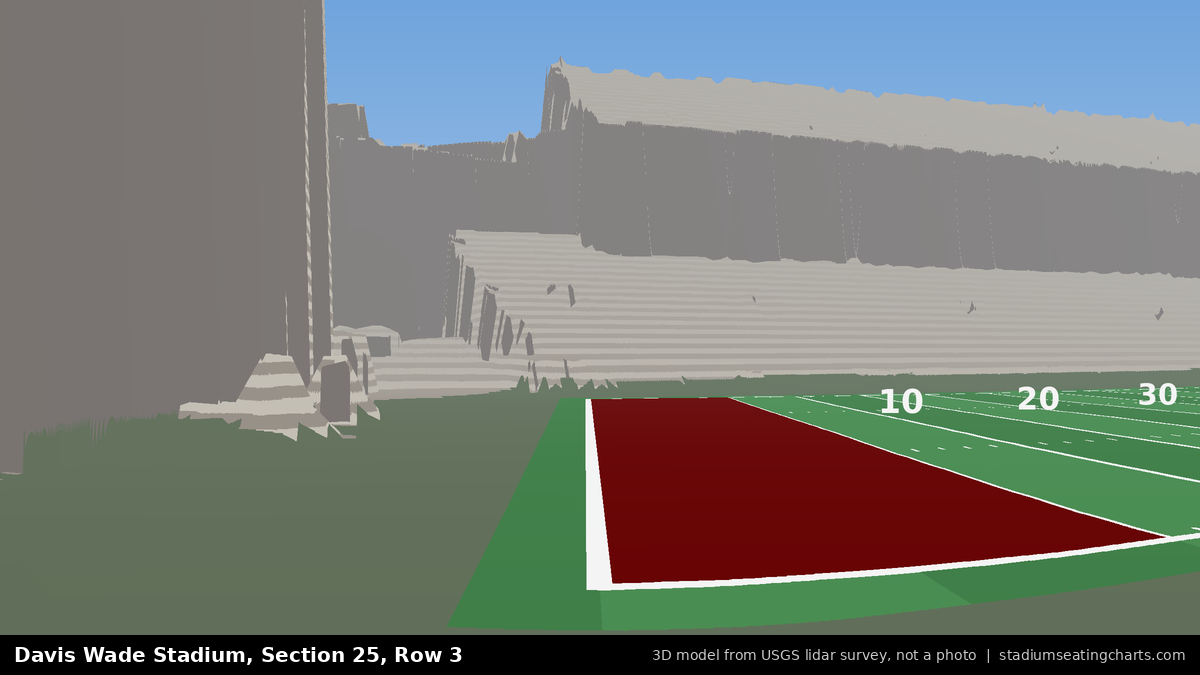 View from Davis Wade Stadium Section 25, Row 3, looking toward the field